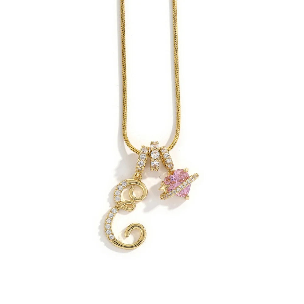 Gold Zircon Flower Letter Necklace - A-Z Alphabet Pendant Jewelry Gift for Women