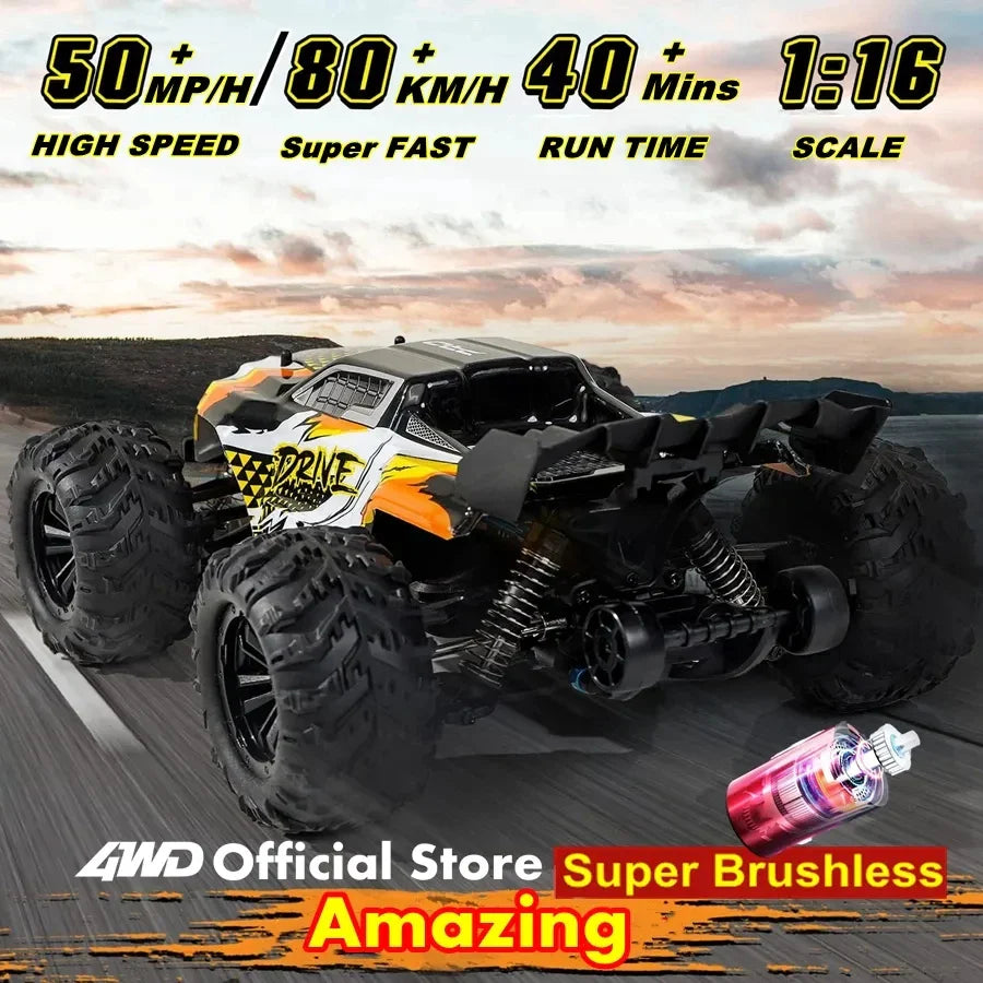 4WD Remote Control Car – Off-Road 4x4 RC High-Speed Buggy Truck, Brushless 50/80KM/H Drift Racing Toy for Kids & Adults