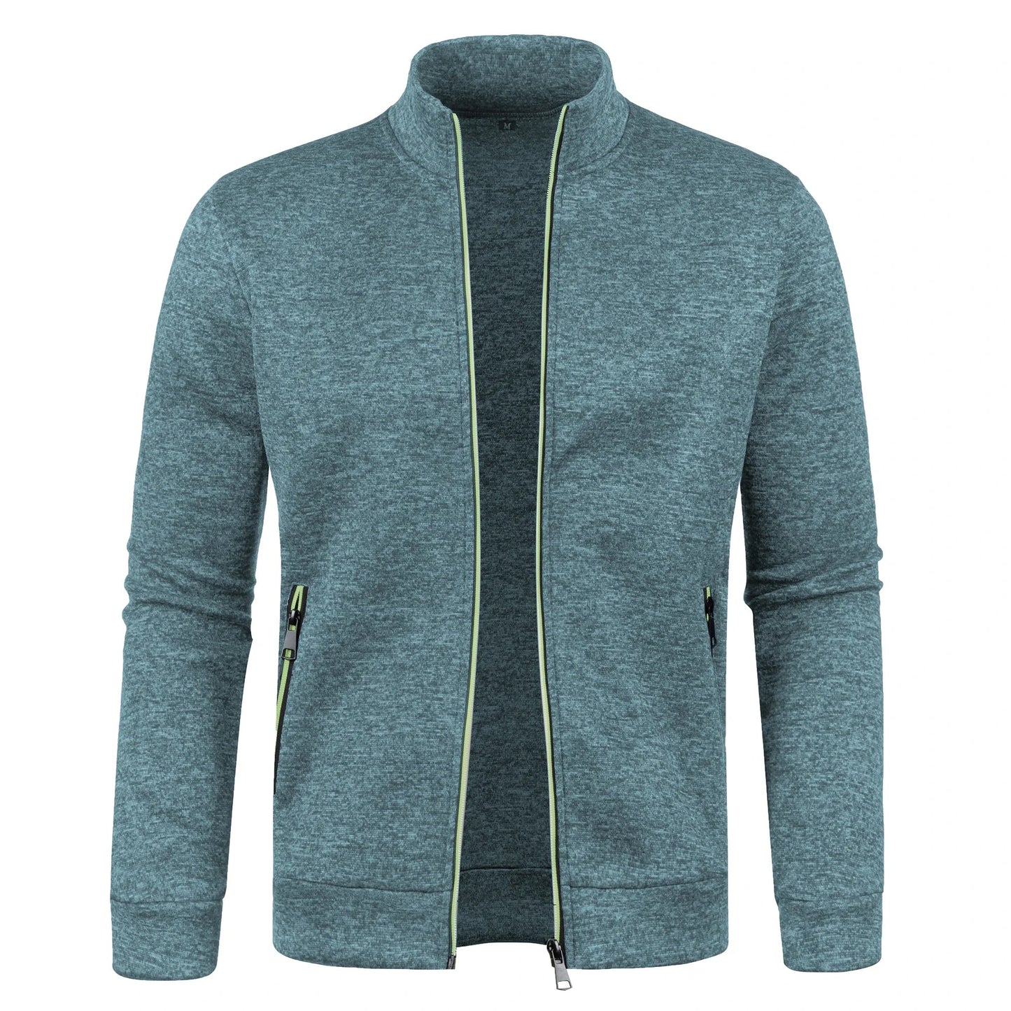 Men's Autumn Winter Zipper Sweater Jacket - Color Block Long Sleeve Slim Fit Plush Casual Warm Coat