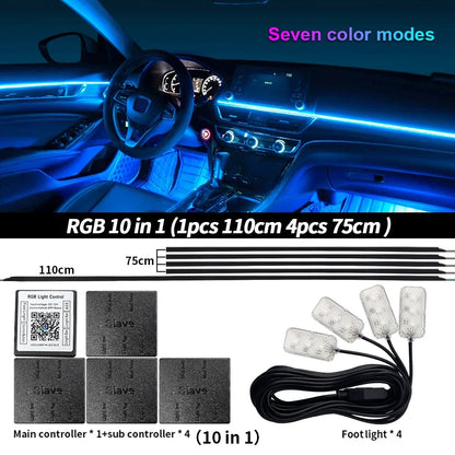 6/10/14/18 in 1 RGB LED Car Ambient Light - APP Controlled Acrylic Interior Atmosphere Strip with 64/213 Color Symphony Lighting