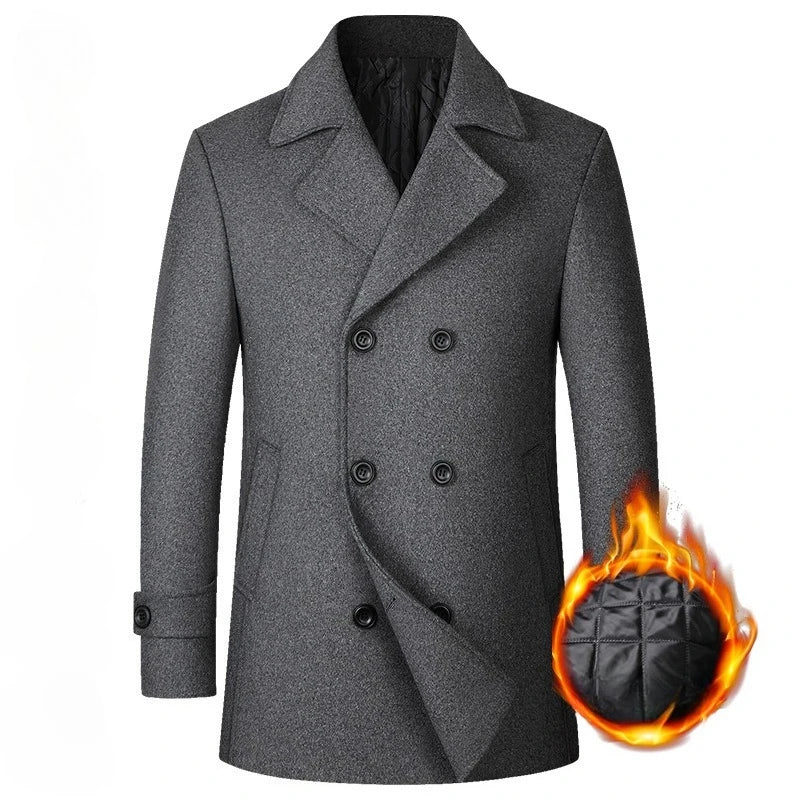 Men’s Double Breasted Wool Blend Winter Coat – Thick Warm Long Trench Overcoat (EU Sizes)
