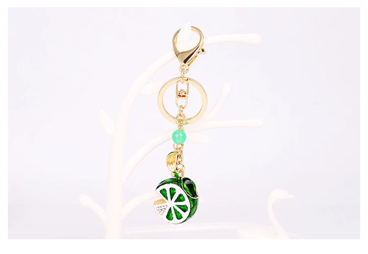 EASYA Vintage Imitation Fruit Charm Keychain – Lemon, Persimmon & Strawberry Glass Pendant, Luxury Jewelry for Women