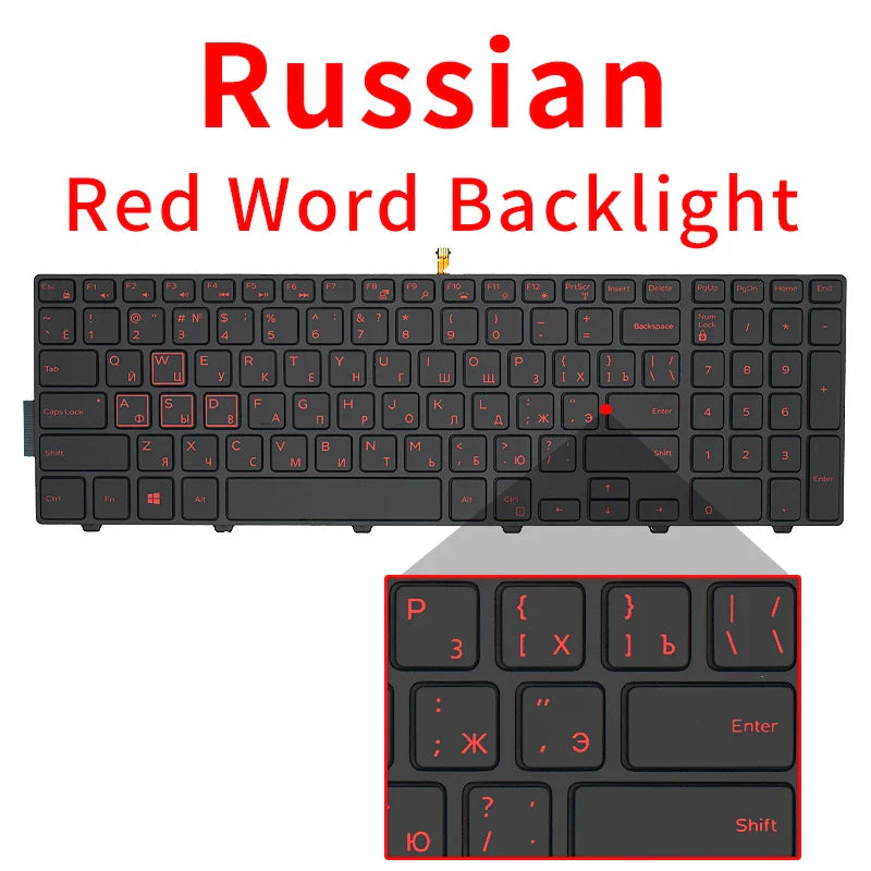 Dell Inspiron 15 Keyboard Replacement – BR/SP/US Russian Layout Backlit Keyboard for 3567 5577 5555 5557 5559 3543 5547 5549 5548 P39F P51F