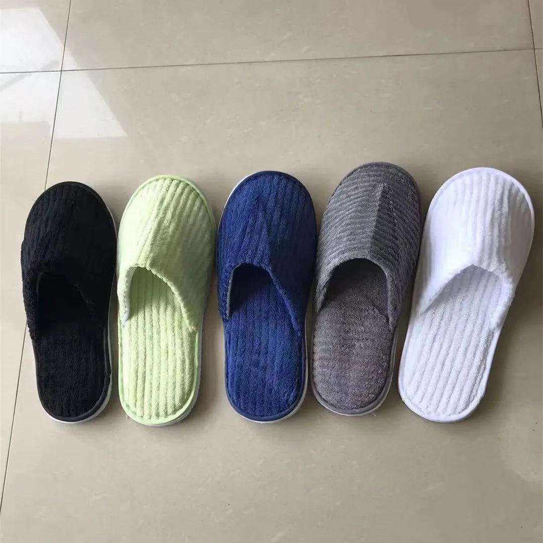 5 Pairs Mix Color Disposable Hotel Slippers – Cotton Non-Slip Slides for Men & Women Home, Travel, SPA & Hospitality Use