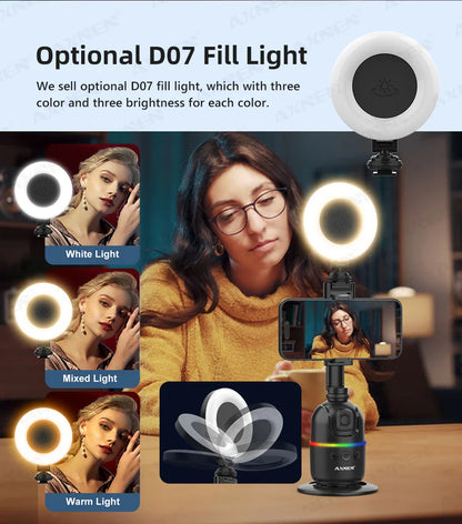 Smart Auto Face Tracking AI Gimbal – 360° Desktop Vlog Stabilizer for Smartphone & Action Camera (Tripod Optional)