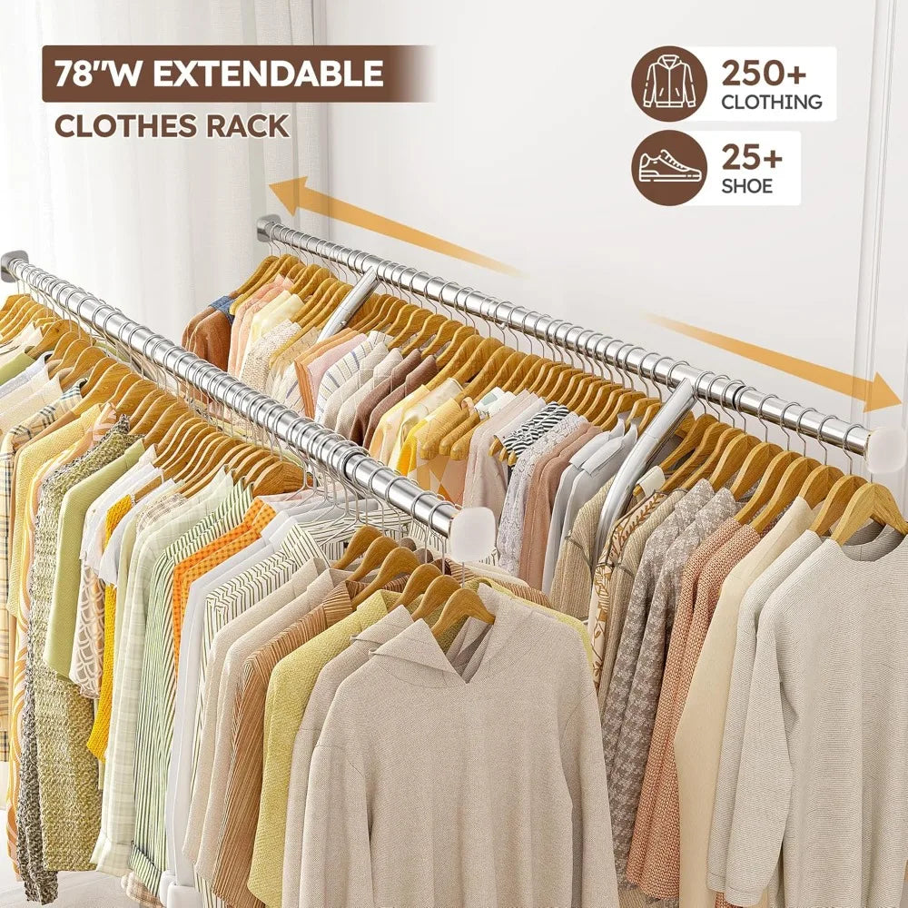 Heavy Duty Clothing Rack with Shelves – Rolling Hanger for Clothes, 650LBS Load Capacity