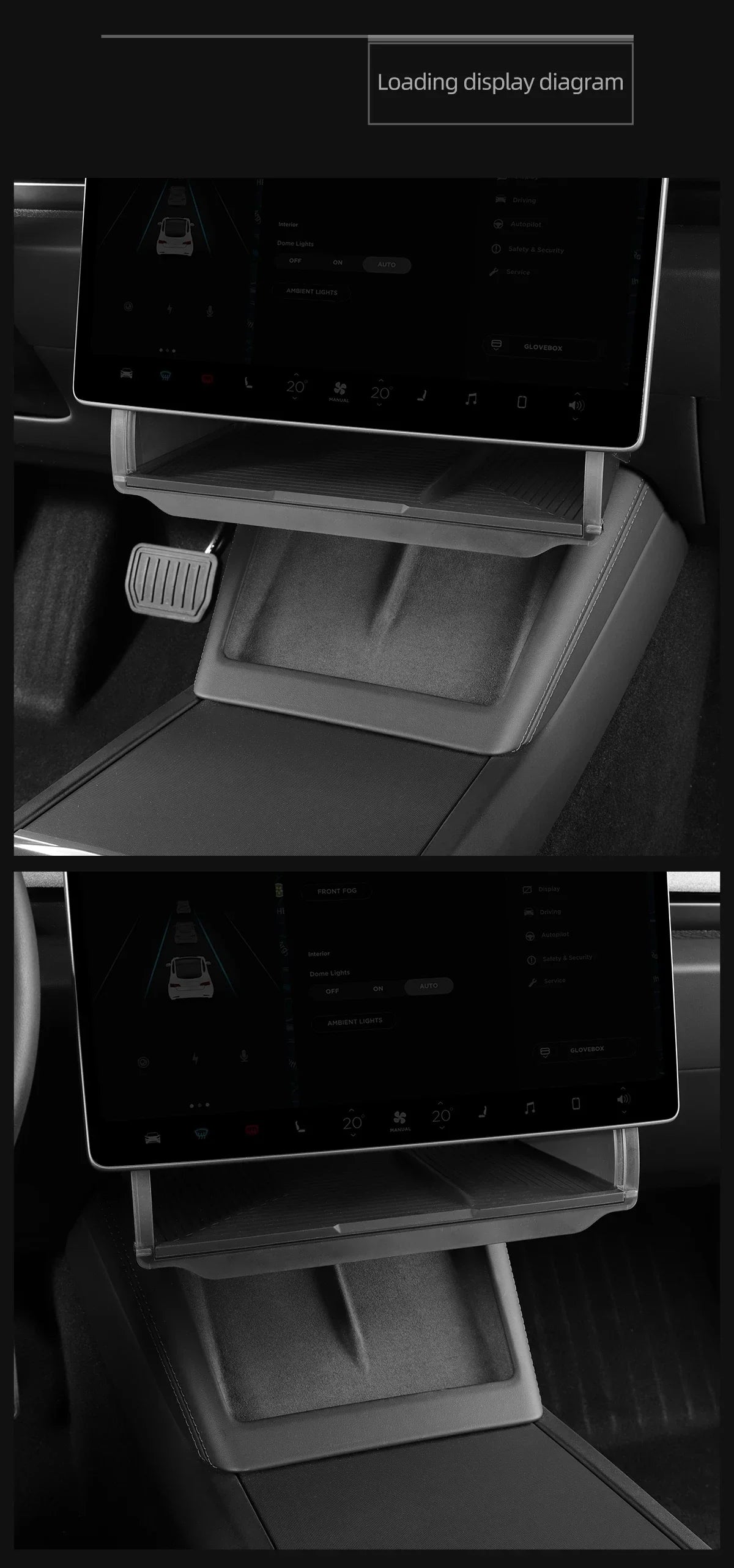 Hidden Under-Screen Storage Box for Tesla Model 3 Highland & Model Y 2024 LHD – Center Console Organizer Tray