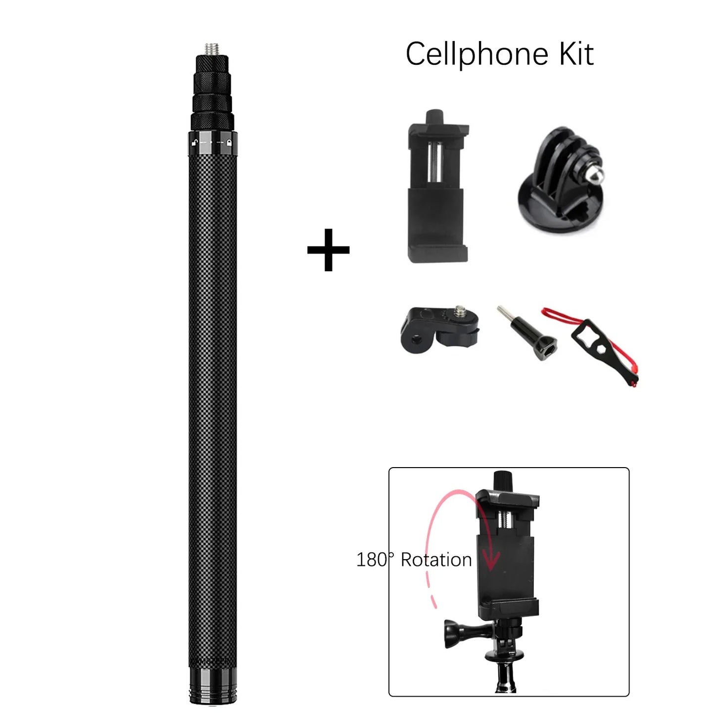 Carbon Fiber Invisible Selfie Stick 1.2m/3m – Bullet Time Rotating Tripod Handle for GoPro & Insta360 X4/X3/X2