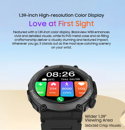 Blackview W50 Smart Watch – Waterproof, Health and Fitness Tracking, Bluetooth Calling, New Version for Men & Women
