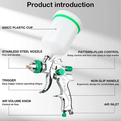 Cordless HVLP Spray Gun 1.4-3.0mm Adjustable High Atomization Gravity Sprayer Pneumatic Tool