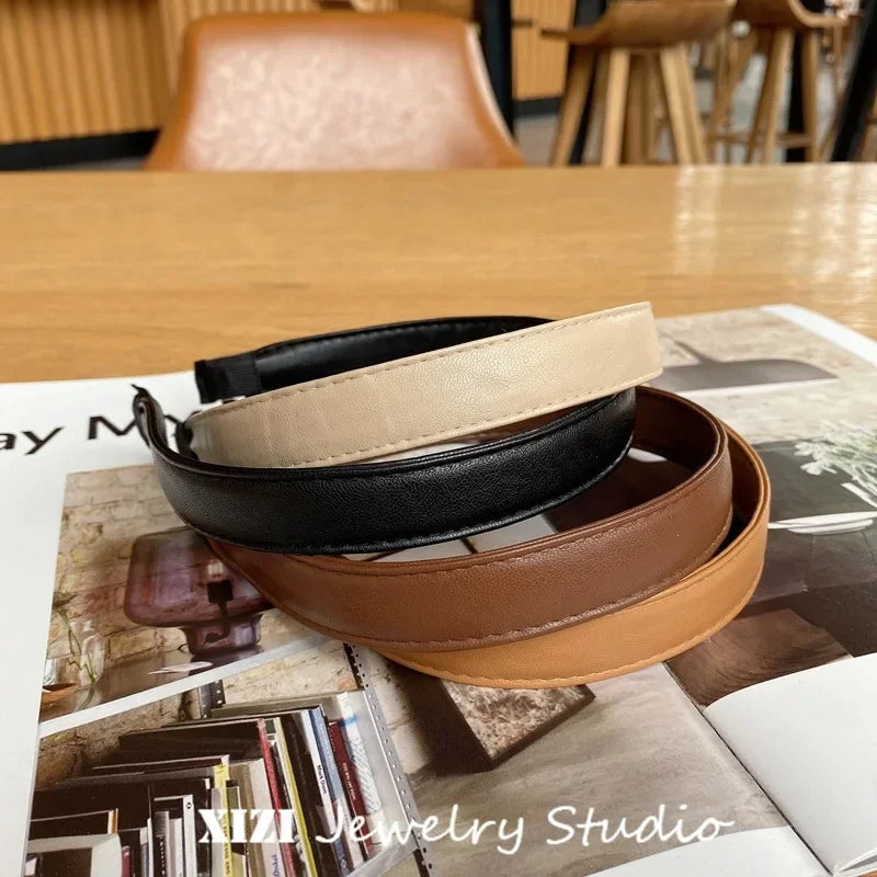 Vintage PU Leather Headband: Solid Headwear for Women and Girls - Fashion Hair Band Chic Hair Hoop Hair Accessories