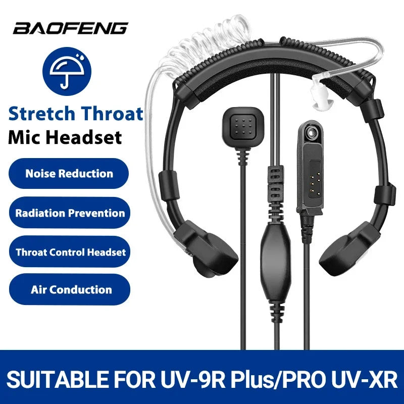 Extendable Adjustable Acoustic Throat Microphone PTT Headset for Baofeng UV-5R, BF-888S, UV-21 PRO, Quansheng UV-K5 & K6 Two Way Radios