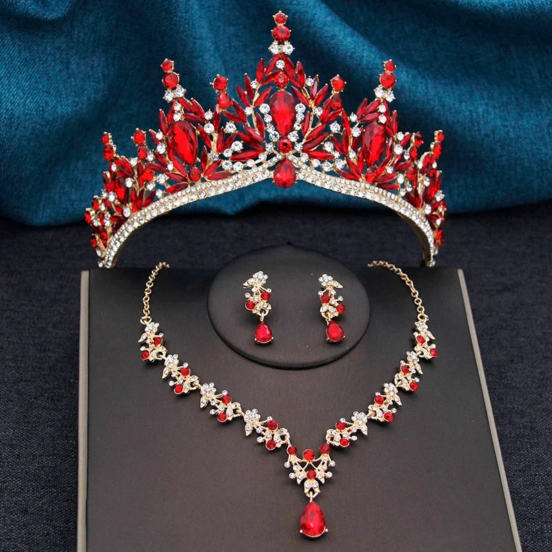 Princess Crown Bridal Jewelry Set - Tiara, Necklace and Earrings for Weddings and Prom