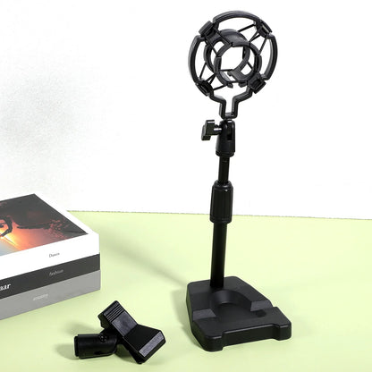 Retractable Desktop Microphone Stand - Adjustable Desk Mic Holder Clip for Live Streaming, Recording & Broadcasting