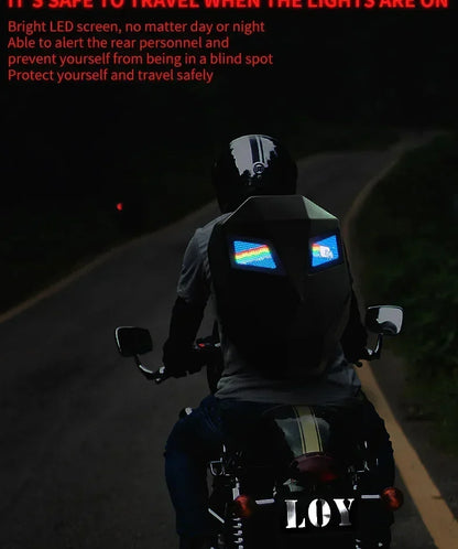 LOY LED Knight Cycling Backpack - Waterproof Motorcycle Helmet Bag with Bluetooth APP Control, Hard Shell Laptop Bag with LED Lights
