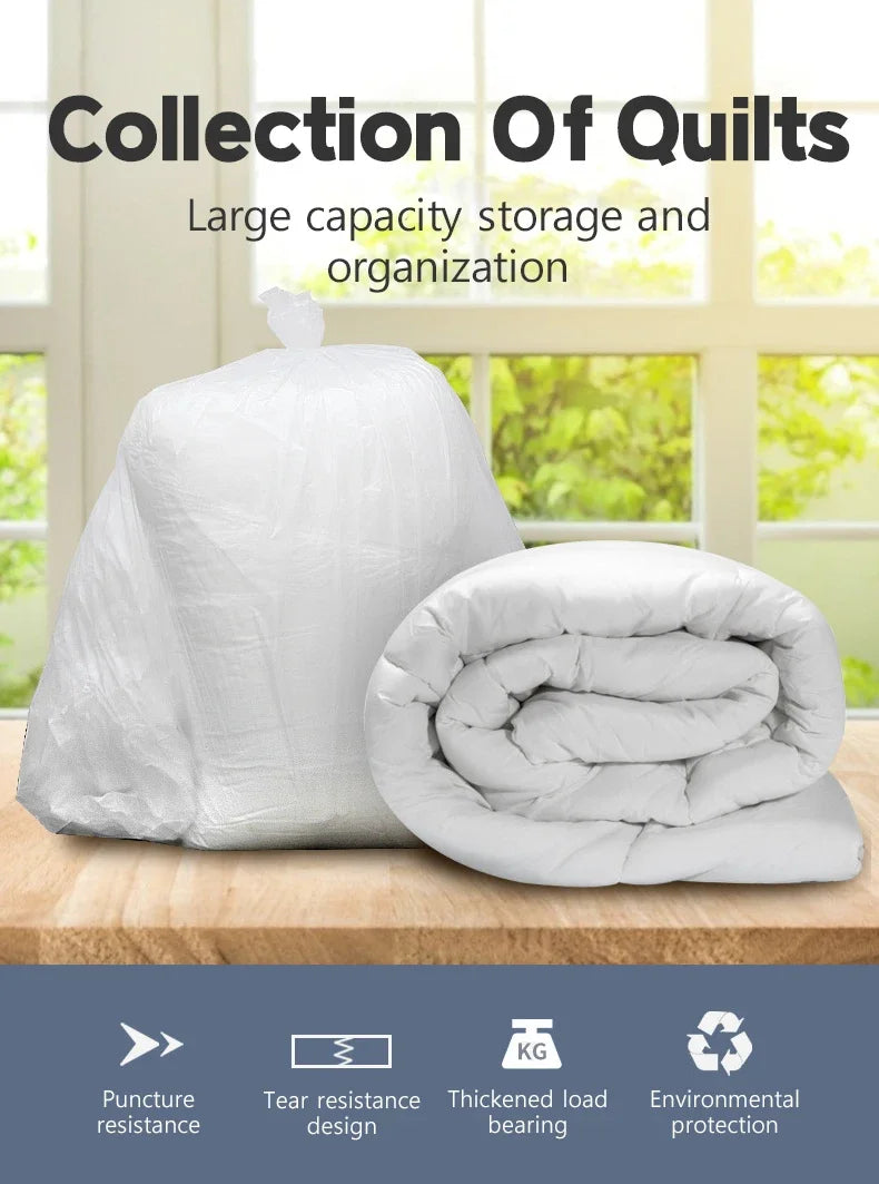 50PCS White Large Plastic Garbage Bags – Thickened Transparent Disposable Storage Bags for Bedding & Household Use