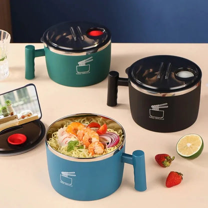 Stainless Steel Bowl with Lid - Sealed and Portable Drain Bowl for Instant Noodles - Ideal Kitchen Utensil and Noodle Partner