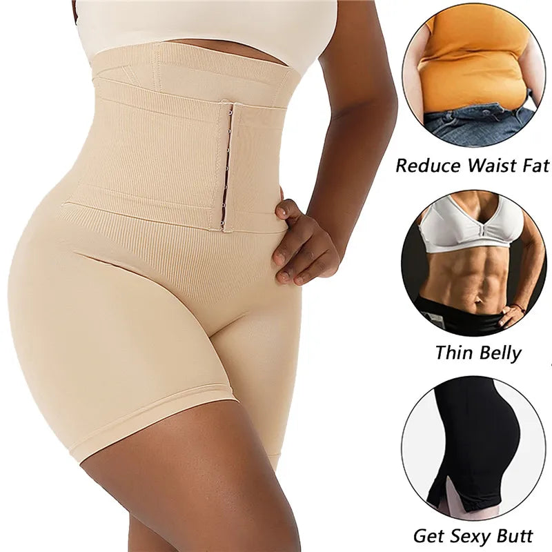 Women’s High Waist Firm Tummy Control Shapewear – Hook Body Shaper Shorts with Butt Lifter Slimming Fajas