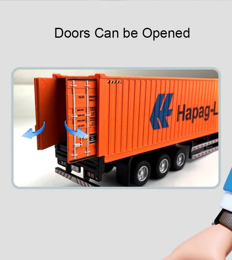 1:50 Diecast Transport Truck Model — Alloy Container Trailer with Doors, Light & Sound, Miniature Toy Gift for Kids