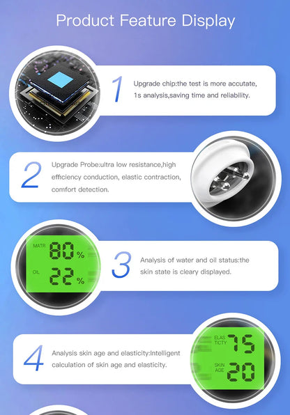 LCD Digital Skin Analyzer Pen — Face Tester for Moisture, Oil & Skin Health with Fluorescent Display