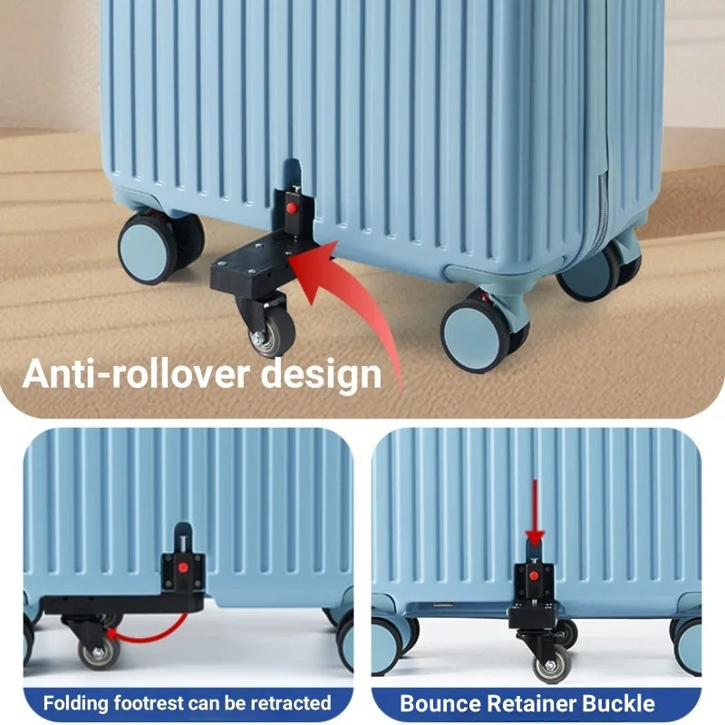 Upgraded Anti-Flip Folding Pedal Luggage – Ride-On Boarding Box with Dual-Control Combination Lock, Lightweight & Anti-Drop