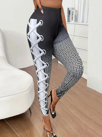 Women High Waisted Printed Yoga Leggings, Elastic Gym Sports Pants for Running Fitness & Casual Activewear Butt Lift Fit