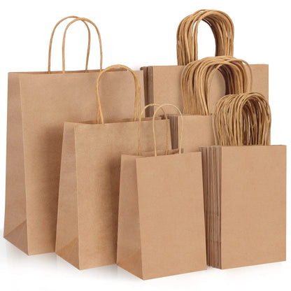 10/20pcs Brown Kraft Paper Bags with Handles – Small Gift Bags for Business, Shopping, Christmas & Party Favors
