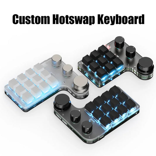 RGB 3-Key Mechanical Macro Keyboard with Knob – Hot Swappable Mini Programmable Keypad for Gaming, Photoshop & Shortcuts