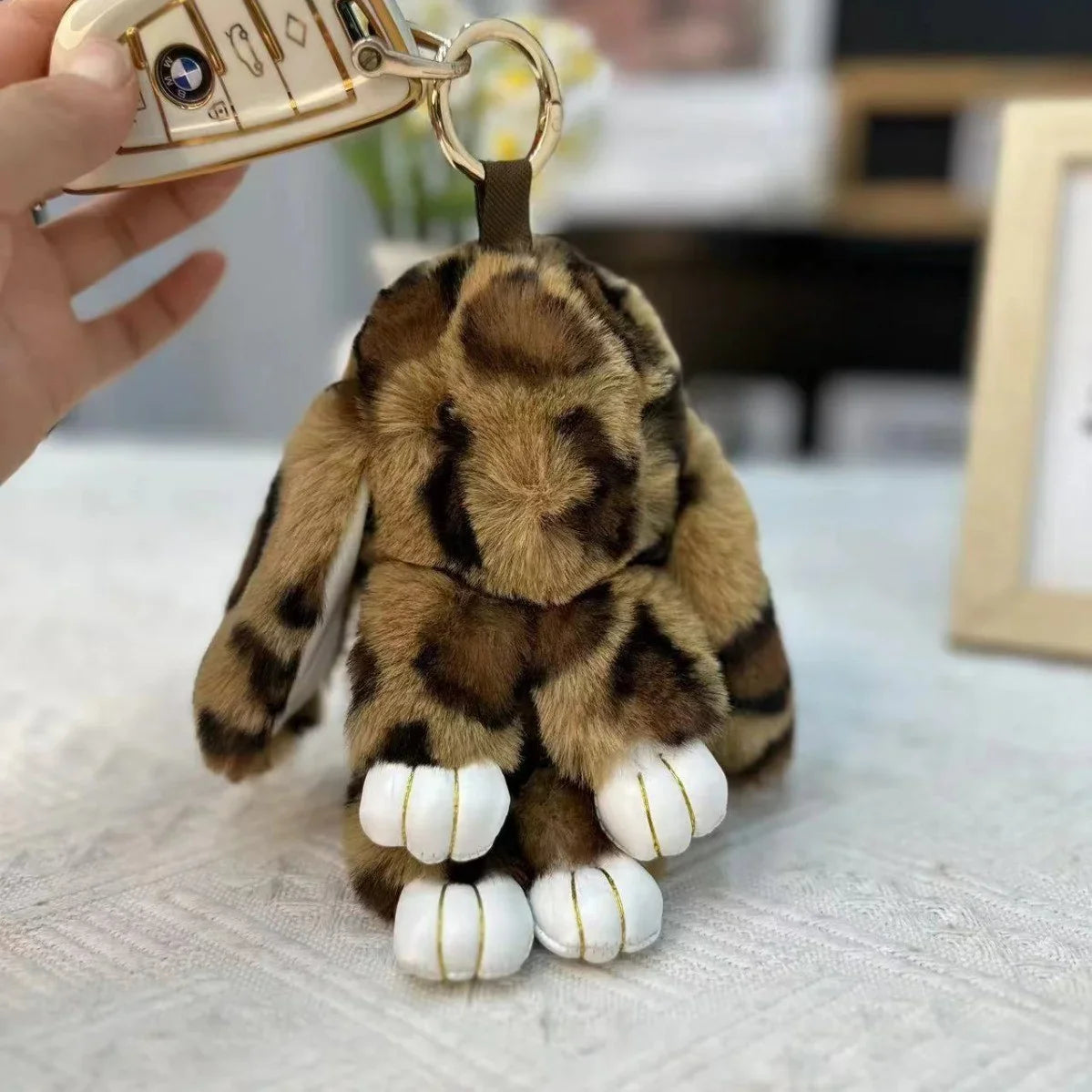 Fluffy Rabbit Fur Pompon Keychain – Cute Bunny Bag and Car Key Ring for Women and Girls