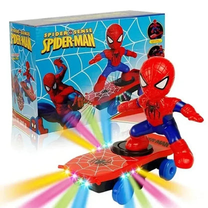 Marvel Spiderman Automatic Flip Rotation Skateboard - Acousto-Optic Car and Ultraman Electric Music Stunt Scooters, Christmas Toy