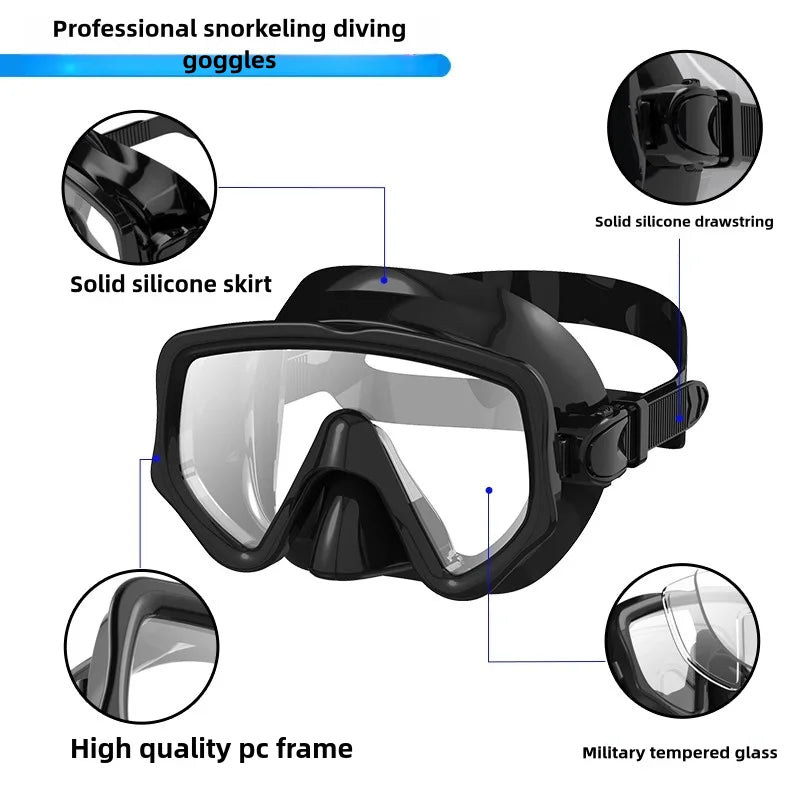 Dry Snorkel Set with Tempered Glass Diving Mask – Professional Panoramic Snorkeling & Swimming Training Gear for Adults