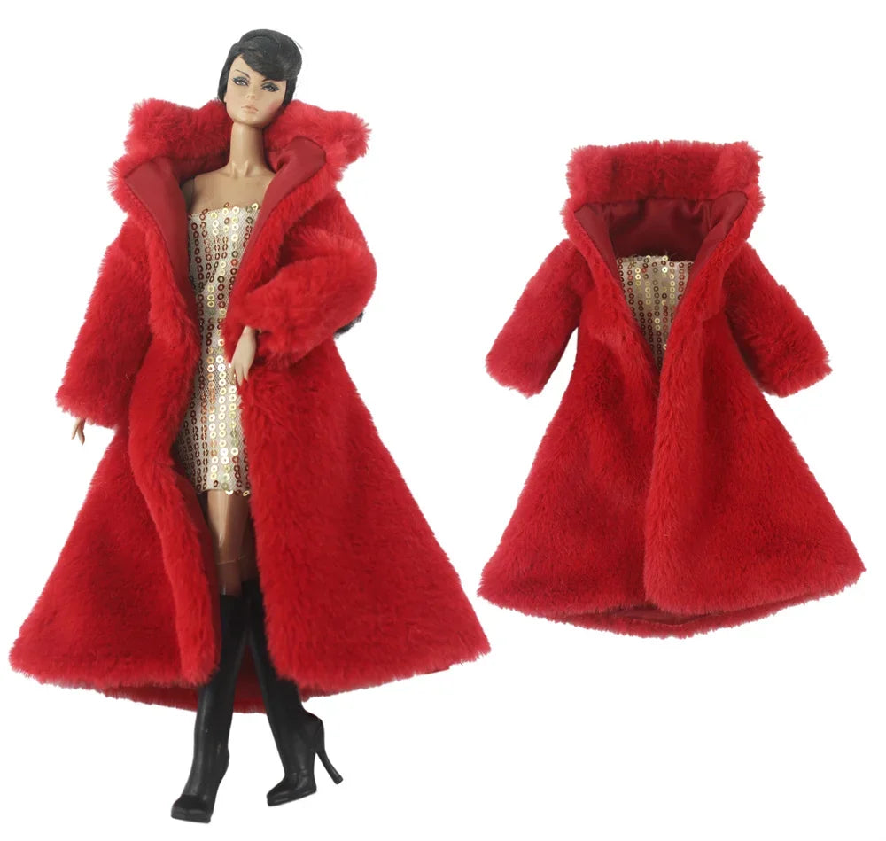 1:6 Scale Doll Clothes – Fur Coat Dress Outfit for 11.5" (30cm) Dolls, Multiple Styles, Gift for Girls