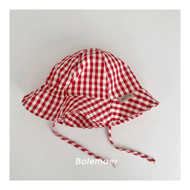 Wide Brim Plaid Baby Sun Hat – Cotton Bucket Fisherman Cap for Kids, Boys & Girls Summer Sun Protection Bonnet