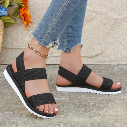Women's Fashion Trend Flat Sandals | Anti-Slip & Comfortable | Pure Black with Matching Color Sole