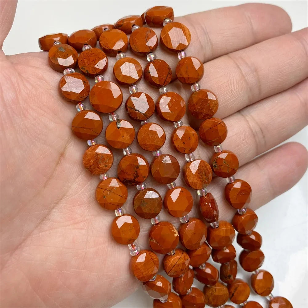 10mm Natural Gemstone Beads - Flat Round Faceted Crystal Jade Loose Beads for DIY Necklace & Bracelet Jewelry Making