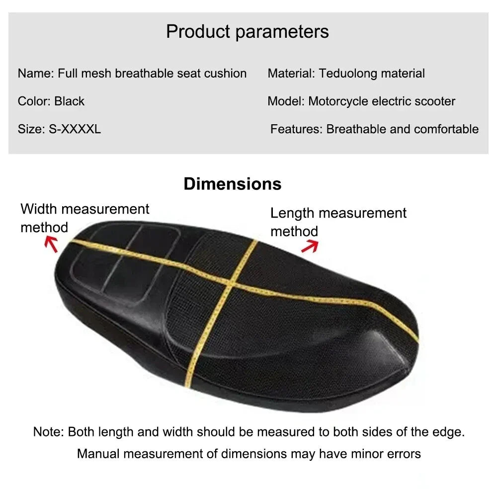 Breathable 3D Mesh Motorcycle Seat Cover – Anti-Slip Cooling Cushion for Scooter & Motorbike Summer Protection Pad