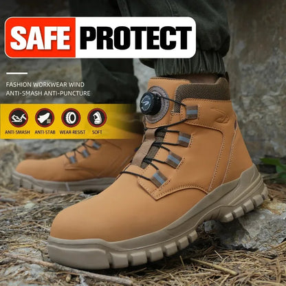 2024 Fashion Waterproof Security Work Boots – Protective Leather, Anti-Smash & Anti-Puncture Industrial Safety Shoes