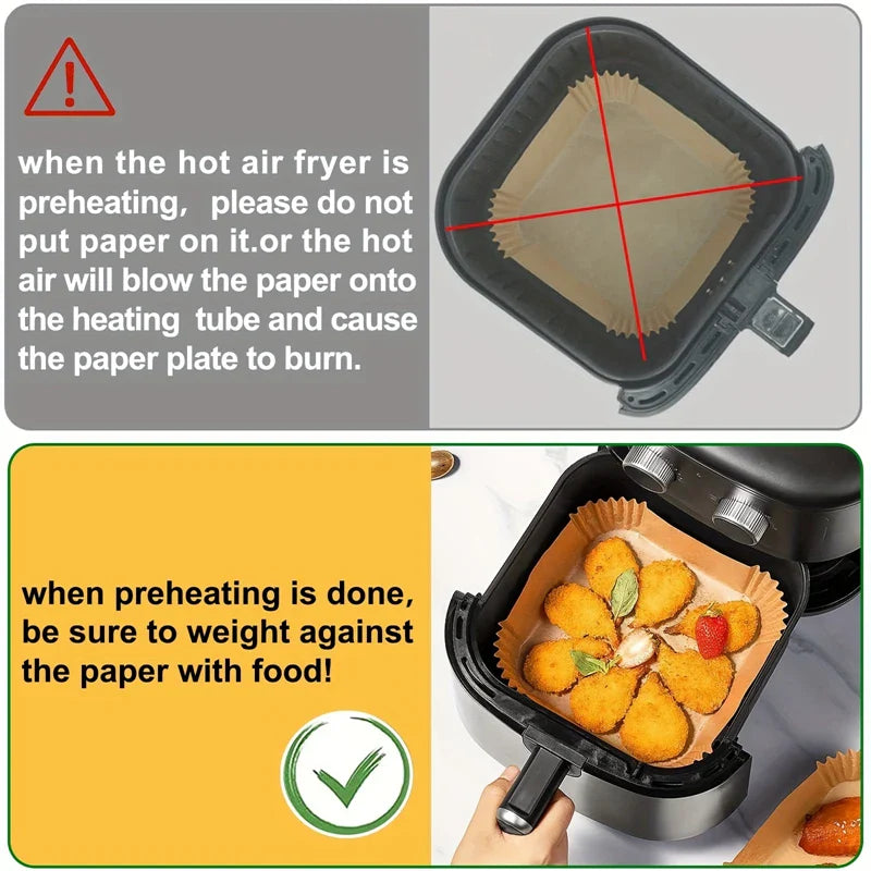 Air Fryer Disposable Paper Liners - Oil Proof, Waterproof Baking Paper in Round, Square & Rectangle for Kitchen & Party Supplies