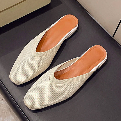 Women’s Solid Color Pointed Toe Knitted Slip-On Flats – Casual Breathable Ballet Loafers