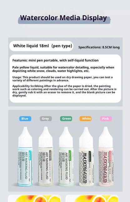 Art Masking Fluid – 18/30/75ml Stay White Cover Liquid for Watercolor Painting, School & Office Art Supplies