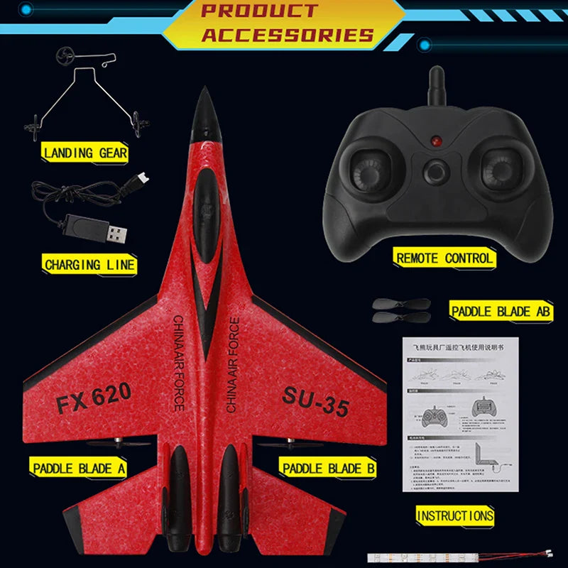 RC SU-35 Foam Fighter Jet – 2.4G Remote Control Glider Airplane Toy for Kids & Boys