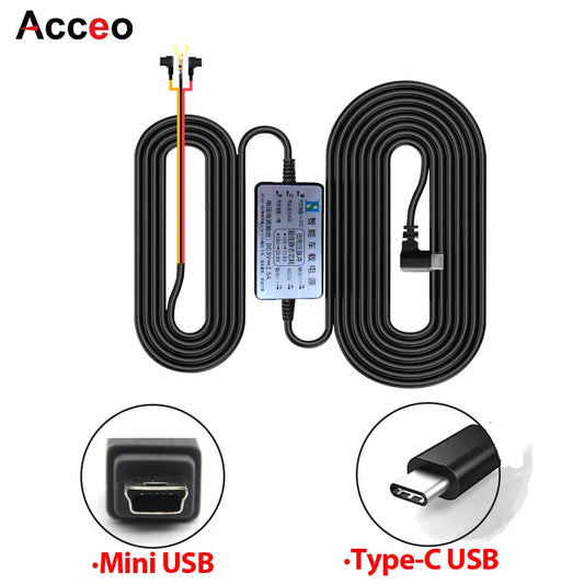 E-ACE 3.5M Buck Line Mini USB Type-C Car Charger Kit – For Dash Cam, Rearview Mirror, 24H Parking Monitoring