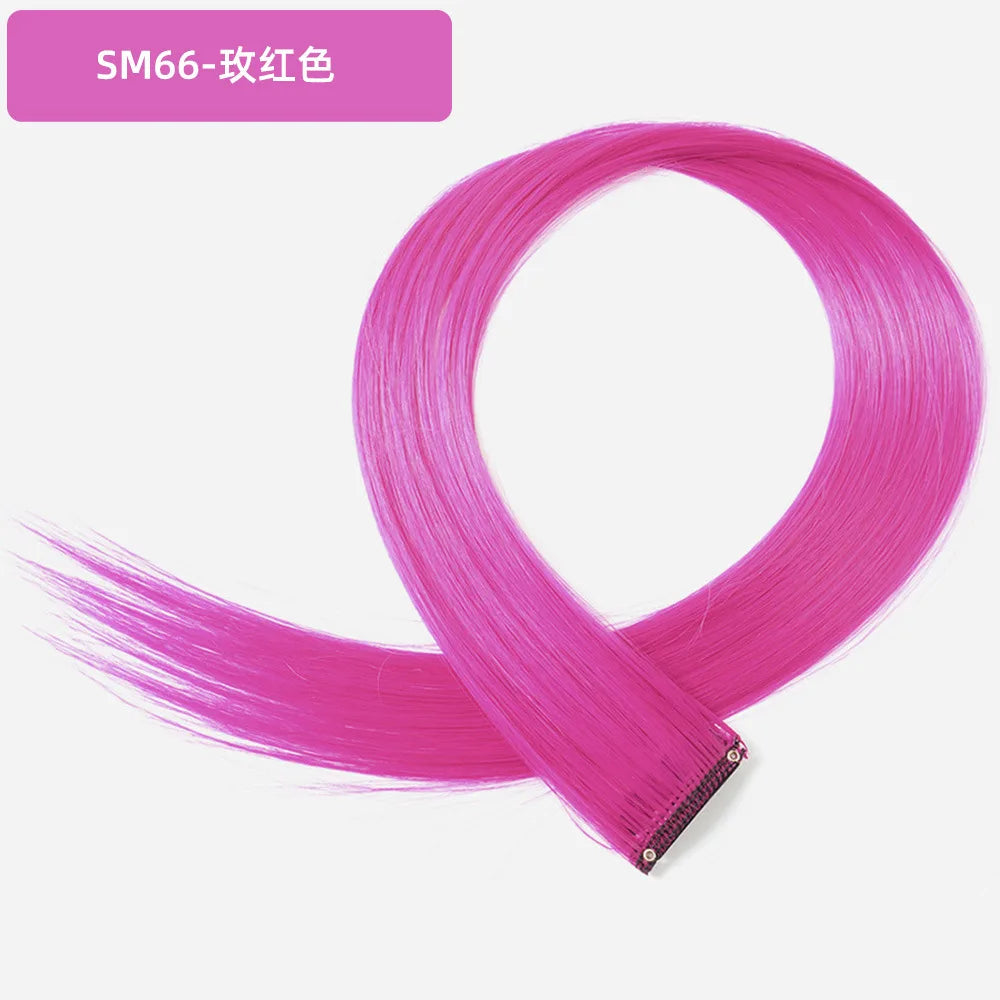 22-Inch Rainbow Highlight Synthetic Hair Extensions – Long Straight Colorful Hairpiece for Women & Kids