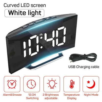 Noiseless LED Mirror Alarm Clock — Large Digital Display Silent Electronic Clock