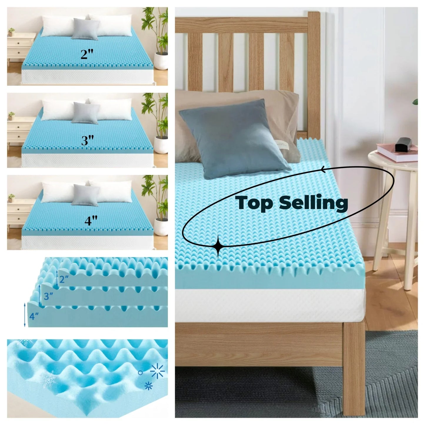 2", 3", 4" Full Memory Foam Mattress Topper - Gel-Infused Comfort Pad for Full/Double Bed, Soft Foam Mattress