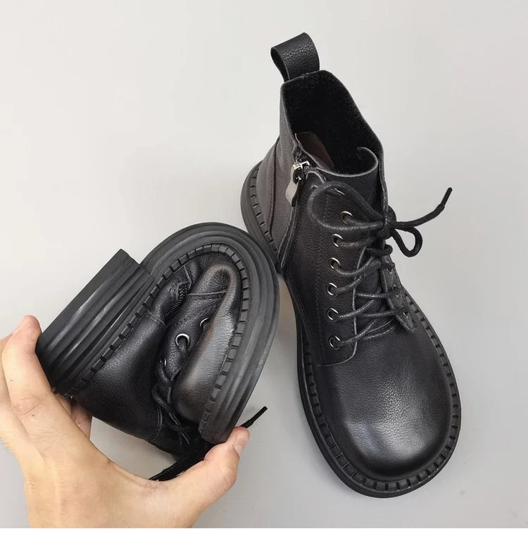 Careaymade 100% Genuine Leather Wide Casual Women’s Short Boots – Big Size, Handmade Men’s Wool Boots