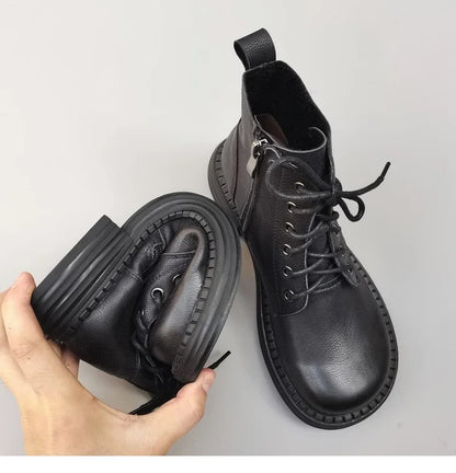 Careaymade 100% Genuine Leather Wide Casual Women’s Short Boots – Big Size, Handmade Men’s Wool Boots