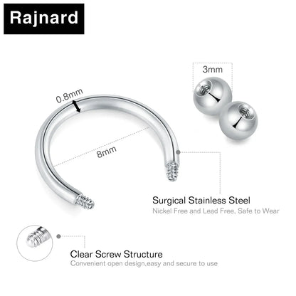 Stainless Steel Nose & Septum Rings – 12G/14G/16G/20G Piercings for Women & Men, Helix & Body Jewelry