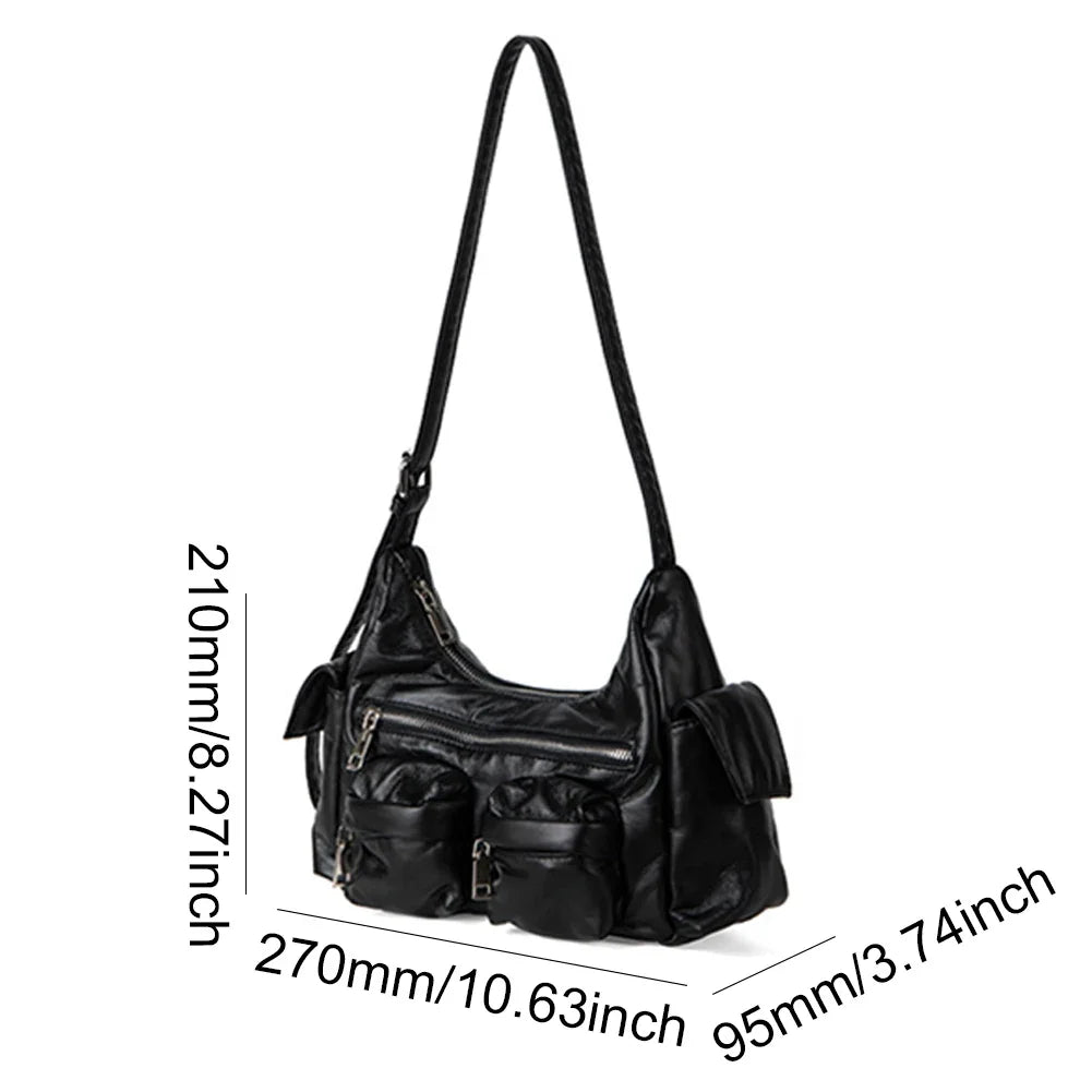 Large Capacity Women’s Sling Bag – Multi-Pocket Retro Leather Shoulder & Crossbody Satchel for Commuting