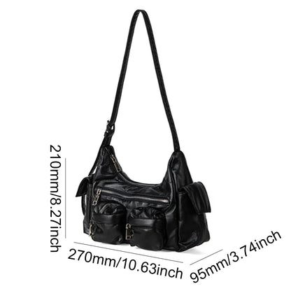 Large Capacity Women’s Sling Bag – Multi-Pocket Retro Leather Shoulder & Crossbody Satchel for Commuting